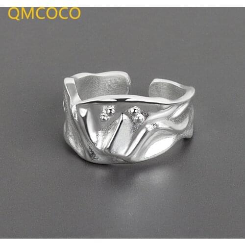 QMCOCO INS Minimalist Irregular Face Opening Female Ring Personality Versatile 925 Silver Japanese-Korean Women Simple Jewelry