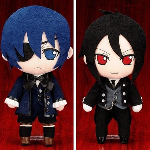 Sebastian & Ciel Kuroshitsuji Black Anime Butler Figures Stuffed Plush Toy Doll Christmas Gifts Cosplay Kids 25cm