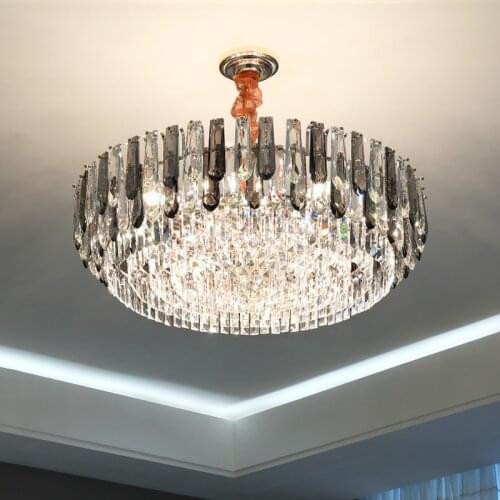 Modern Luxury K9 Crystals E14 Led Pendant Lights Living Room Gold Round Hanging Lamp Lustre Metal Led Suspend Lamp Fixtures