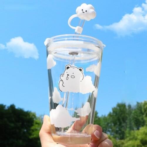 1pcs Summer Cup Glass with Straw Simple and Fresh Korean Version Mori Lovely Girl Cup Web Celebrity Students