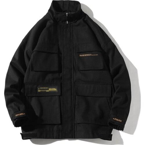 Spring Autumn Jackets Men Streetwear Solid Color Jacket Hip Hop Long Sleeve Coat Pocket Windbreaker Male Bomber Jackets Men