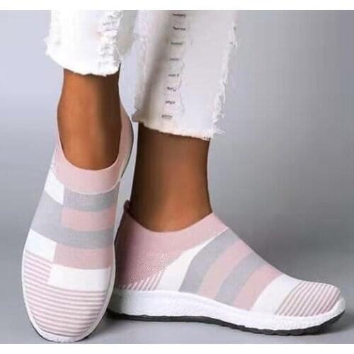 Women Shoes Vulcanized Zapatillas Mujer Knitted Sneakers Women New Flat Shoes Mix Color Vulcanize Shoes Casual Chaussure Femme