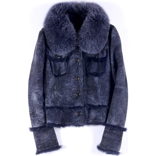 2019 New Women Winter Jacket Luxury Fox Fur collar Hooded Motorcycle real Leather Jackets Short Outerwear rabbit fur lining