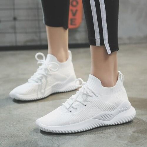 2019 Autumn New Shoes Woman Sneakers Flying Woven Mesh Flats Casual Outdoor Breathable Slip-on Shoes