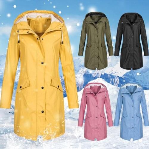Autumn And Winter Womens Long Sleeved Hooded Raincoat Hiking Windbreaker Solid Mountaineering Clothes Bike Outdoor Jacket
