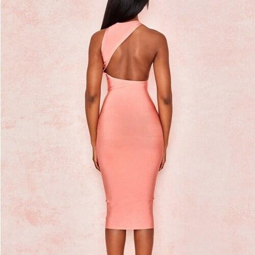 2021 Summer Pink Bandage Dress Fashion Dress Knitted Round Neck Bandage Dress Ladies Bar Sexy Halter Party Dress Costume New