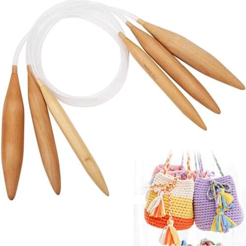 1PCS 15/20/25mm Wooden Circular Wood Knitting Needles with Plastic Tube Sweater Crochet Hook Yarn Wool Knitting Tool 80CM