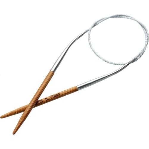 3.75mm 5mm Natural Bamboo Fixed Circular Knitting Needles Silver Color Tube Crafts Crochet Hooks Sewing Tools 41cm long 1 PC