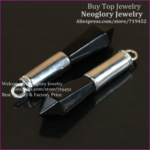 10PCS Silver Plated Nature Black Obsidian Stone Point Pendant Gems Druzy Quartz Pendant Bullet Pendant Pendulum Pendant
