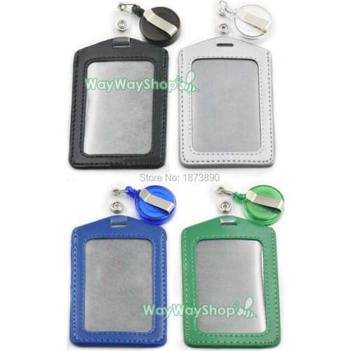 3 PCS Badge Reel for ID Strap lanyard Retractable Color Vertical + 3 PCS card holder (Leather)