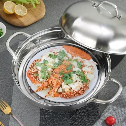 34cm One-Layer Steamer Stainless Steel Fast Heat Conductivity Dual-purpose Pot Kitchen Boiling Soup Steaming Pot with Lid