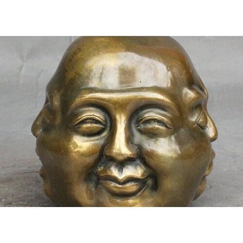 4" Chinese Buddhism Bronze Happy Anger Sorrow Joy Maitreya 4 Face Buddha Statue