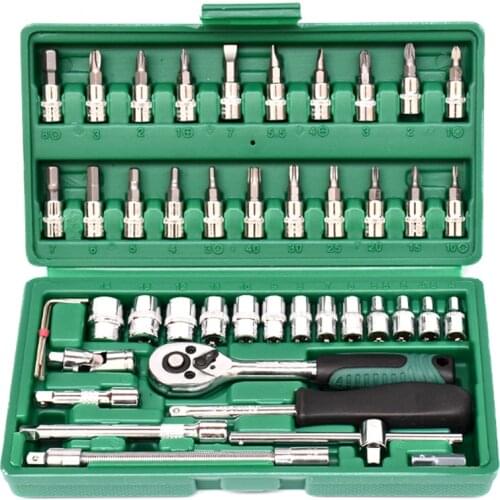 46pcs/set Car Repair Tool Ratchet Torque Wrench Electric drill connector combination Tools Kit Auto Repairing Home Tool Set
