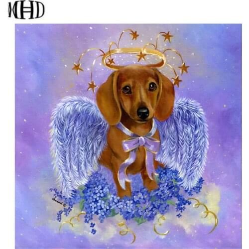 5D DIY Diamond Painting Angel Dog Diamond Cross Stitch Animal Inlaid Diamond Embroidery Wall Stickers Mosaic Rhinestone Handmade