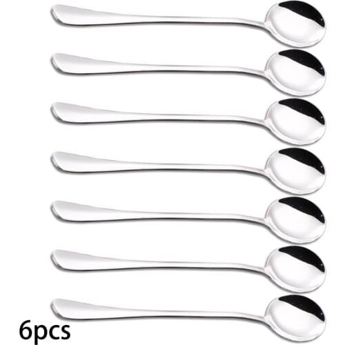 6PCS Long Stainless Steel Spoons Ice Cream Cocktail Teaspoons Coffee Soup Tea Spoons 18.9*3.6cm Cocina Gadget Tableware