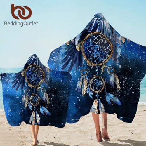 BeddingOutlet Dreamcatcher Hooded Towel Microfiber Boho Bath Towel With Hood Bald Eagle Wearable Beach Blanket Blue serviette