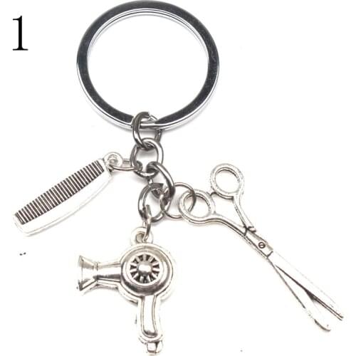 2020-2022New fashion hairdressing gift charm keychain jewelry retro mini scissors hair dryer comb keychain DIY handmade