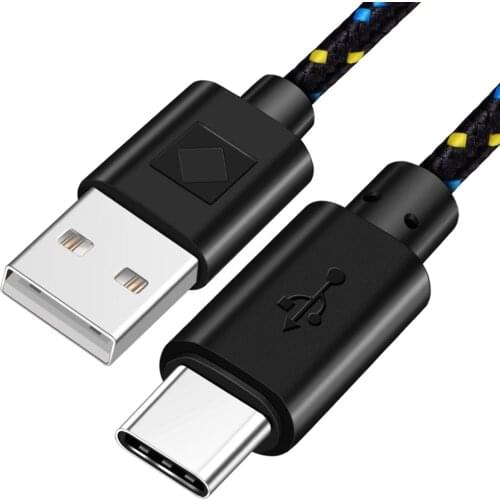 Fast Charging Type-C USB C Mobile Phone Cables 1M/2M 2-in-1 Fast Charging Multicolor Braided Type-C USB Cable Data Line Cord