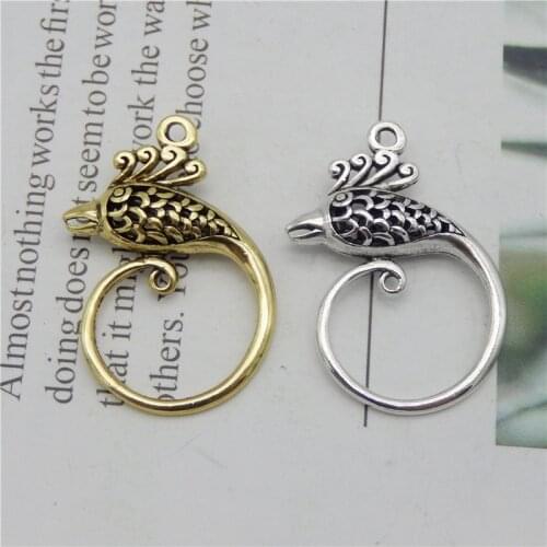 Julie Wang 4PCS Phoenix Charms Antique Bronze Silver Color Pendants Tone Ancient Alloy Hanging Animal Jewelry Making Accessory