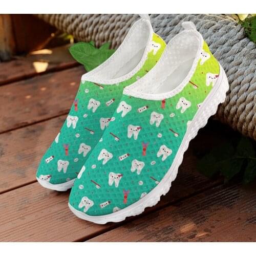 ELVISWORDS Gradient Dentistry Cute Tooth Pattern Womens Shoes Flats Summer Sneakers Casual Air Mesh Breathable Comfortable Shoe