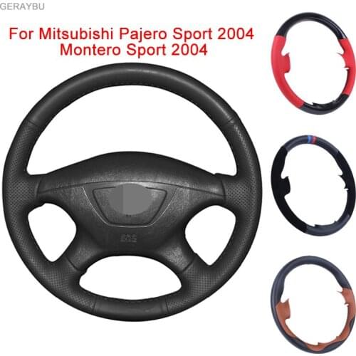 GERAYBU Custom Leather Black Hand-sewn Car Steering Wheel Cover For Mitsubishi Pajero Sport 2004 Montero Sport 2004