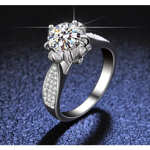 Inbeaut 925 Silver Excellent Cut D Color Pass Diamond Test Blossom Moissanite Wedding Ring Stamped PT950 Flower Stone Rings