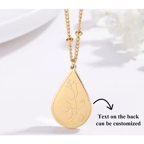 Personalized Retro Rose Flower Necklace Custom Gold Disc Oval Pendant Stainless Steel Carved flower Pendant Women Jewelry Gift