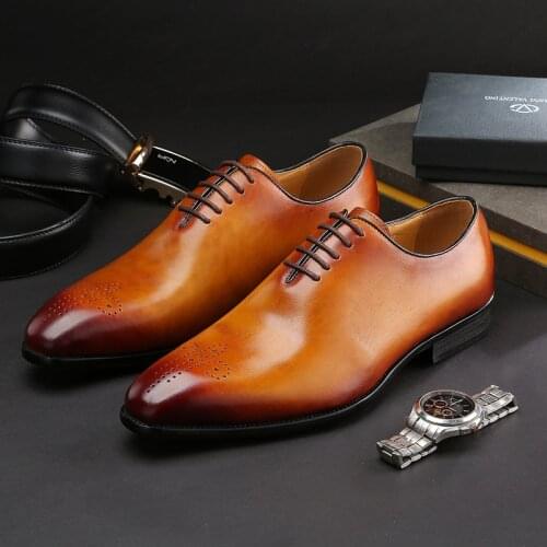 Italian Designer Cow Genuine Leather Formal Oxford Men Shoes Lace Up Pointed Toe Business Office Work Dress Shoes Male Footwear