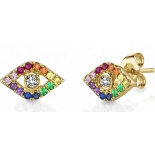 COLORFUL cz eye stud earring mini small cute delicate minimal 925 sterling silver earring for female fashion rainbow cz jewelry