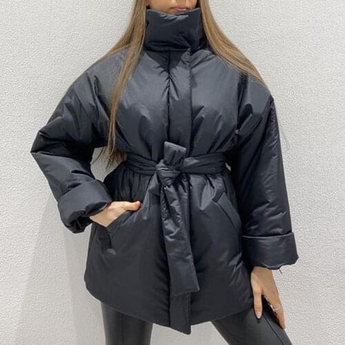 Fandy Lokar Simple Collected Waisted Parkas Women Fashion Coats Women Elegant Stand Collar Casual Cotton Jackets Female Ladies