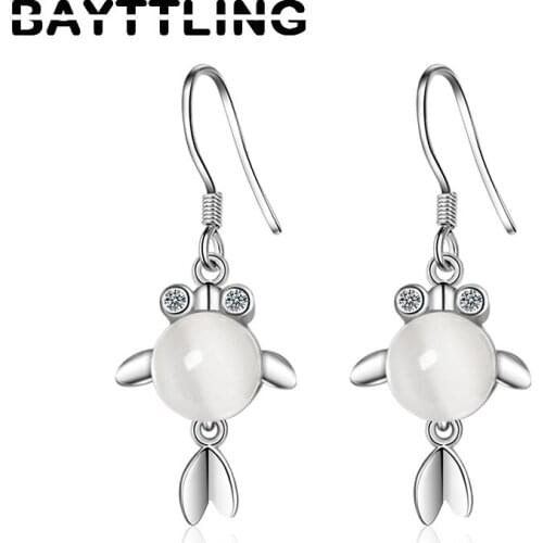BAYTTLING Hot Sale 925 Sterling Silver Luxury Zircon Fish Pendant Earrings Fashion Woman/Wife Birthday Gift Jewelry