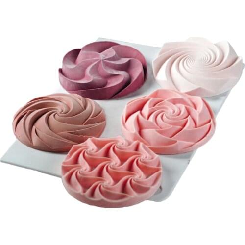 Meibum Spiral Mousse Pastry Moulds Dessert Baking Tools 4 Types Round Silicone Cake Molds Stainless Steel Tart Ring Bakeware Set