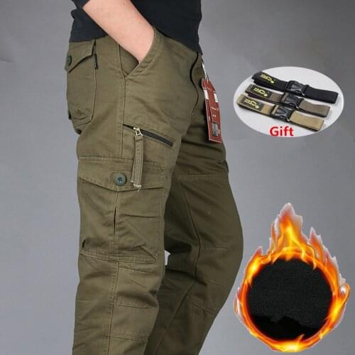 Mens Winter Cotton Fleece Warm Cargo Pant Men Joggers Pants Windbreaker Overalls Men Loose Baggy Joger Military Tactical Pants