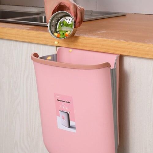 Wall Mounted Folding Waste Bin Kitchen Cabinet Door Hanging Trash Bin Garbage Car Trash Can Cleaning Bathroom Storage Bucket