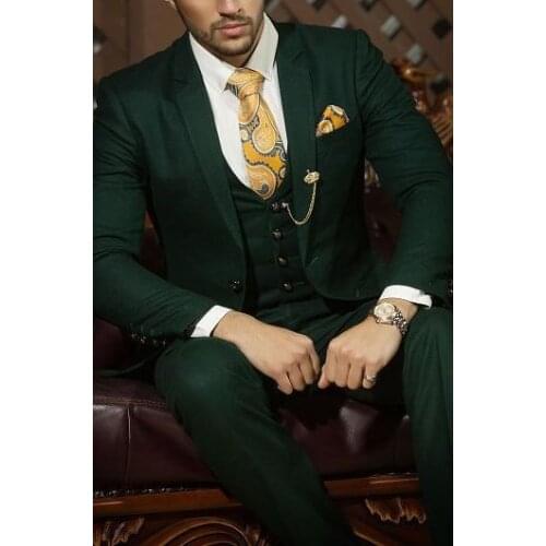 2017 Latest Coat Pant Designs Green Men Suit Slim Fit Skinny 3 Piece Tuxedo Custom Formal Fashion Party Groom Blazer Vestidos 04