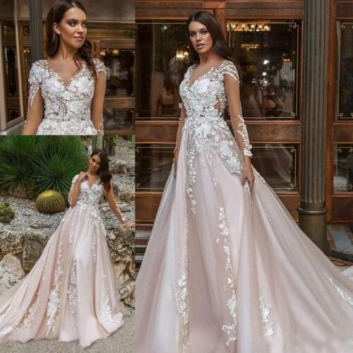 New Designer Top Quality A-Line Wedding Clothes Ballgown Beautiful And Long sleeves With V Cut