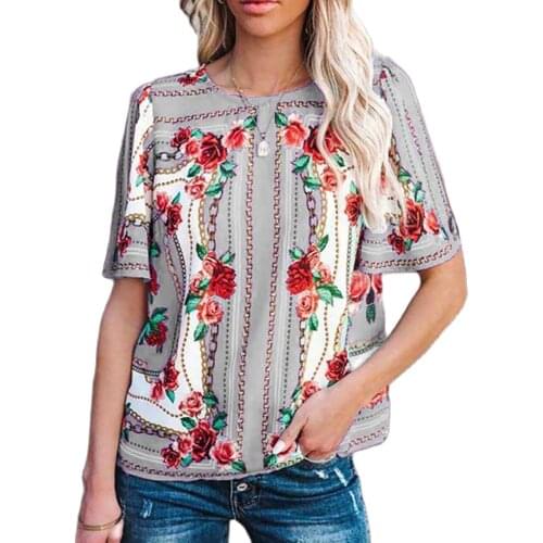 Spring Summer New 2021 Hot-Selling Good Quality Factory Price Womens Fashion Printed Round Neck Short-Sleeved T-Shirt