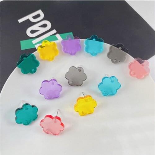 New arrived 60pcs/lot color transparent flowers shape acrylic beads decoration fashion women earrings stud diy jewelry accessory