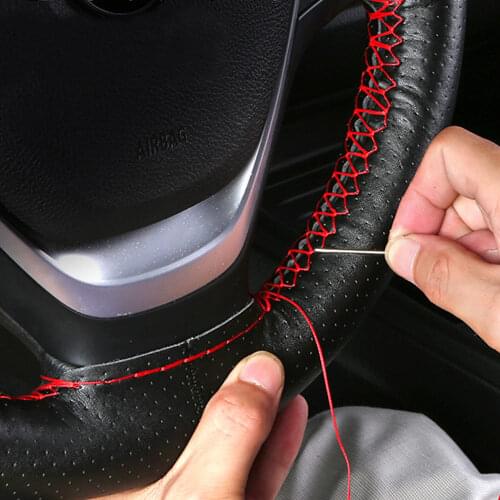 Cow / PU Leather Steering Wheel Cover Soft Self-knitting Anti-slip Safety Protector 38cm/15 inch Braid With Needles Thread