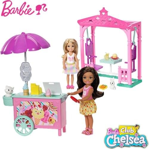 Original Barbie Doll Little Kelly Adorable Pet Shop Set Ice Cream Car Picnic Educatonal Barbie Toy Birthday Christmas Gift FDB32