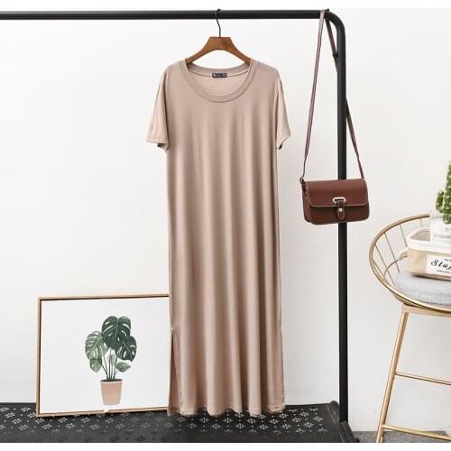 Casual Loose Women Modal Nightgown Kimono Bathrobe Gown Mid-calf Short Sleeve Nightdress Summer Pregnant Sleepwear Home Colthes