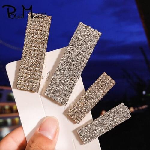 Powmuco Geometry Square Rhinestone Hairpin Women Bangs Barrettes Ponytail Hairclip Lady Headwear Accessories Party Decoration