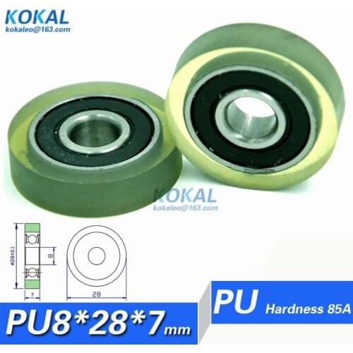 [PU0828-7] 10PCS polyurethane PU 608RS RUBBER ball bearing soft pulleyl 8*28*7mm platen type roller wheels