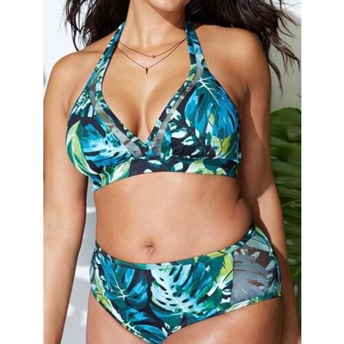 Split Bikini High Waist Print plus Size plus-Sized plus-Sized European and American Swimsuit Conservative Fat