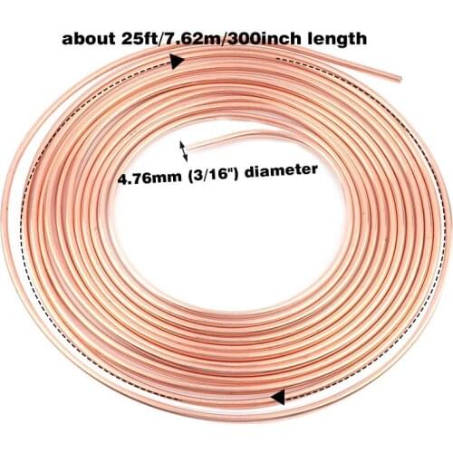 25ft 7.62m Roll Tube Coil Of 3/16" OD Copper Nickel Brake Pipe Hose Line Piping Tube Tubing Anti-rust Brake Line Tubing