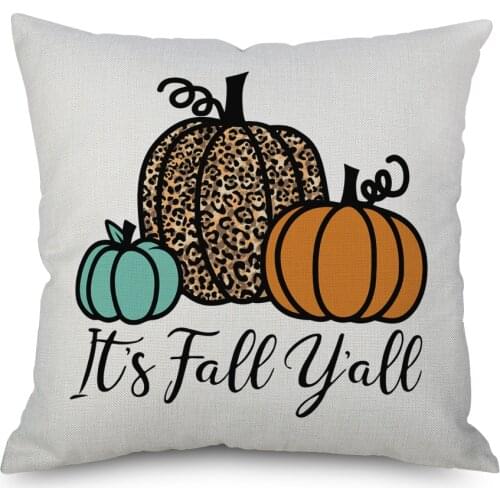 Happy Fall Yall Pillow CaseThanksgiving Throw Pillow Cover 18x18 Thankful Cushion Case for Sofa Couch Cotton Linen No filler