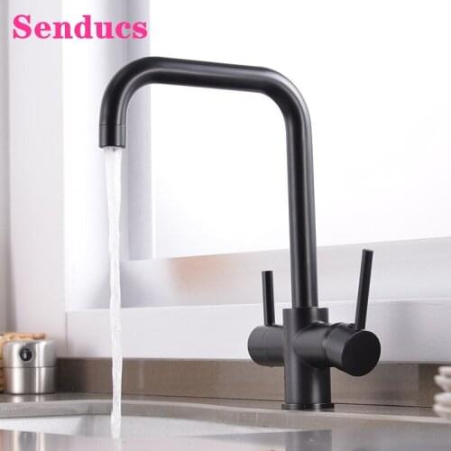 Filter Kitchen Faucet Senducs Dual Handle Purified Water Mixer Tap Quality Brass Filter Kitchen Tap Healthy Kitchen Mixer Faucet