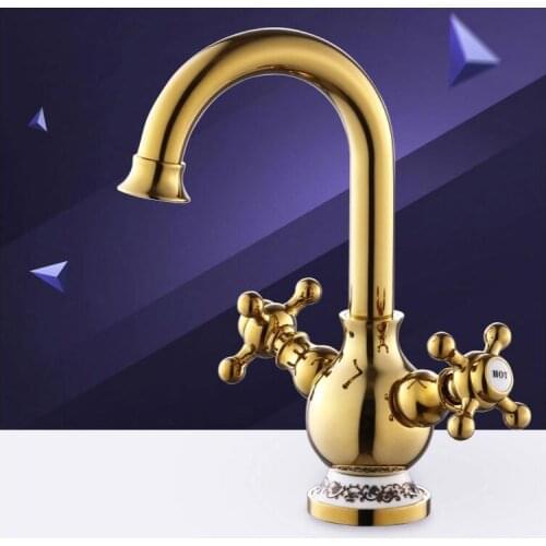 Tuqiu bathroom lavatory faucet double cross handle bathroom hot and cold basin mixer gold chrome for choose
