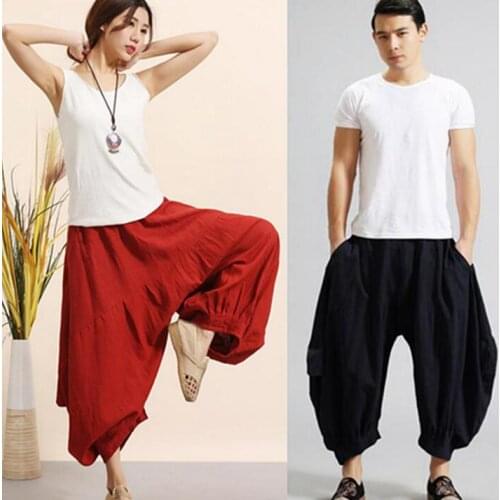 Loose personality fashion mens flax pants harem pant men feet trousers pantalones hombre cargo pantalon homme chinese style