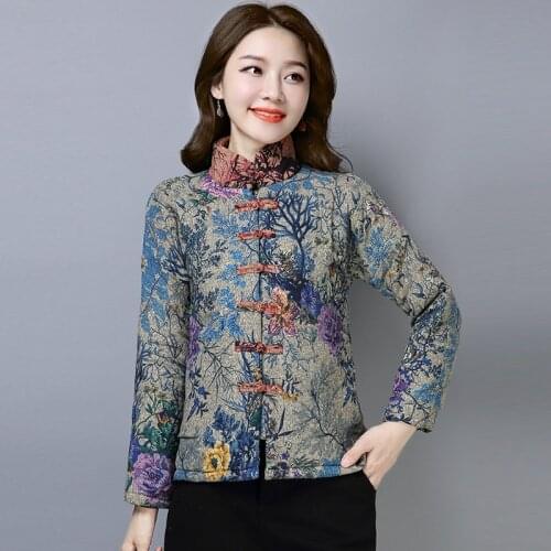 Floral Warm Cheongsam Top Mandarin Collar Tang Suit Womens Tops And Blouses 2020 Oriental Chinese Style Clothing Women 11707